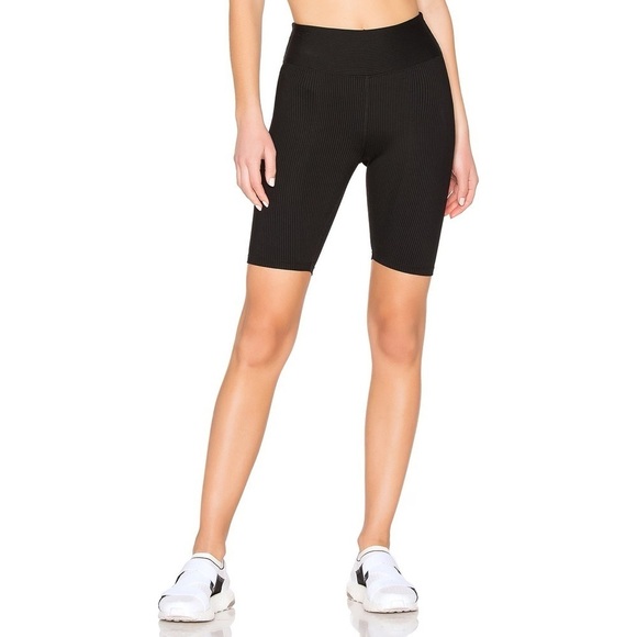 YEAR OF OURS Black High Waisted Athletic Active Ribbed Biker Shorts EUC Size S - Picture 1 of 7